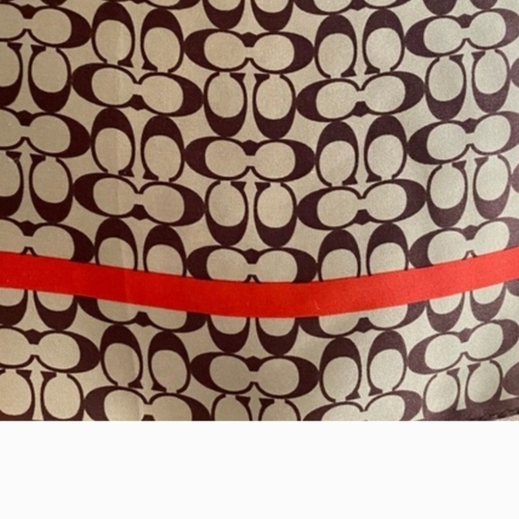 COACH Designer Brown and Red Patterned Scarf - Picture 3 of 8